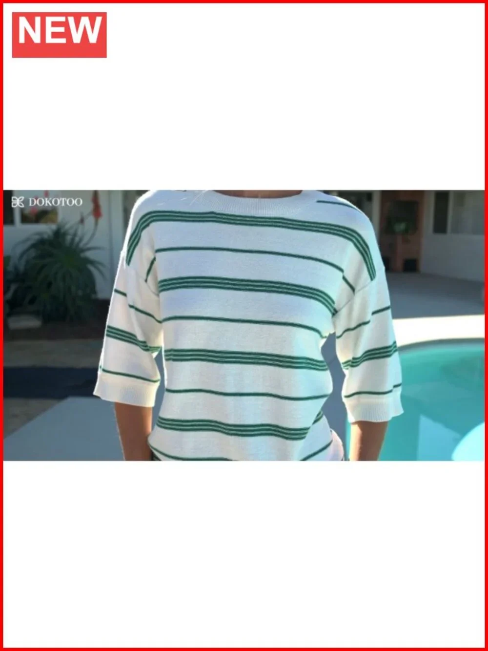 Oversized 3/4 Sleeve Striped Lightweight Knit Sweater Pullover
